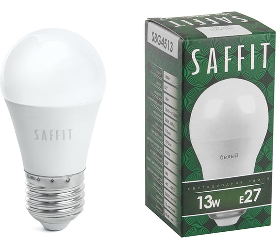 Изображение товара Светодиодная лампа SAFFIT SBG4513, G45 шар, 13W 230V E27 4000К, 1070Lm 55161