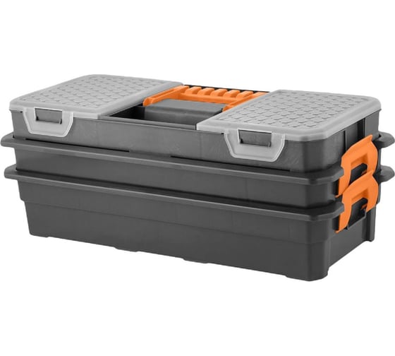 Изображение товара Органайзер Blocker п/п 430x193x163 для мелочей, с ручкой, с двумя лотками цв. серо-свинцовый/оранжевый 37239
