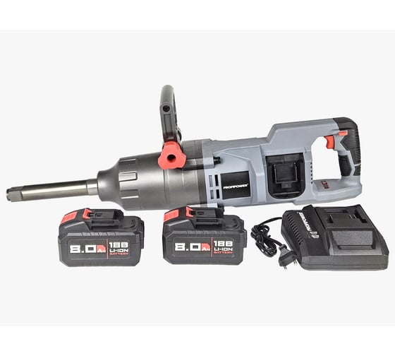 Изображение товара Аккумуляторный бесщеточный ударный гайковерт Profipower T-4000N длинный шпиндель (40В, 4000Нм, Li-ion-2шт, 8.0Ач, Переходник 1, З/У, в кейсе) E0190