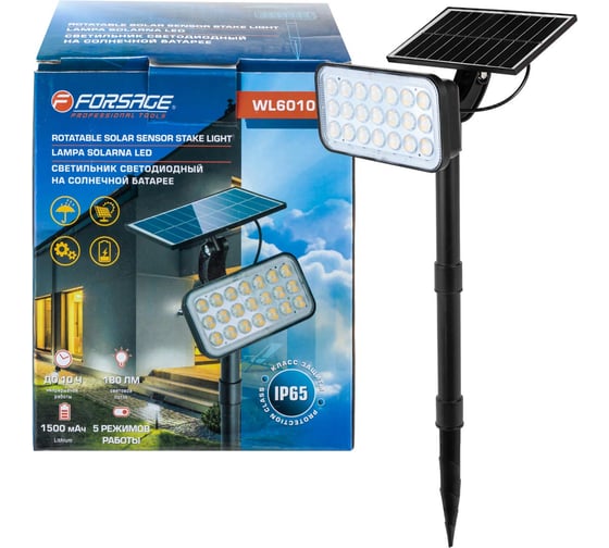 Изображение товара Светильник светодиодный Forsage на солнечной батарее F-WL6010(60281)