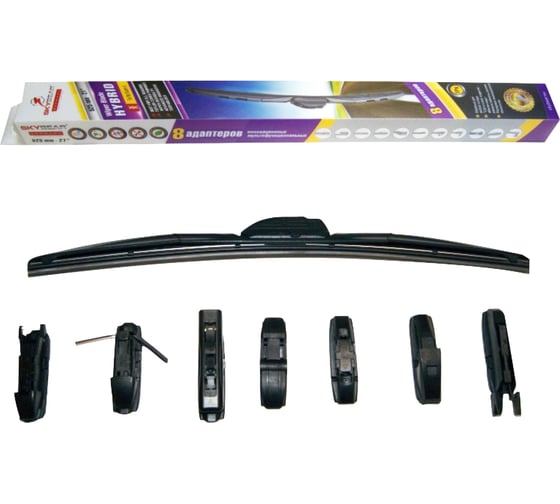 Изображение товара Щетка стеклоочистителя бескаркасная HYBRID 21"/53 см, 8 адаптеров SKYBEAR 707210