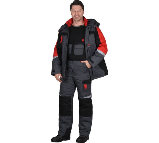 Изображение товара Костюм зимний СИРИУС "Фаворит-Мега" куртка дл. п/к.темно-серый, черный, красный СОП р. 88-92/170-176 (ЧЗ) 65024