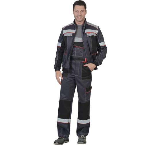 Изображение товара Костюм мужской СИРИУС "Полином"-Ф куртка короткая, п/к., темно-серый со св.сер,черн,крас, и СОП 50мм.р.120-124/170-176 (ЧЗ) 100058-ф