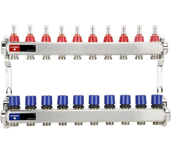 Изображение товара Коллектор с расходомерами и регулирующими клапанами Varmega из нержавеющей стали, 1", 10x3/4 ЕК VM15110