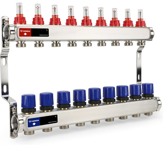 Изображение товара Коллектор из нержавеющей стали с расходомерами и регулирующими клапанами 1, 9x3/4 ЕК VM15109