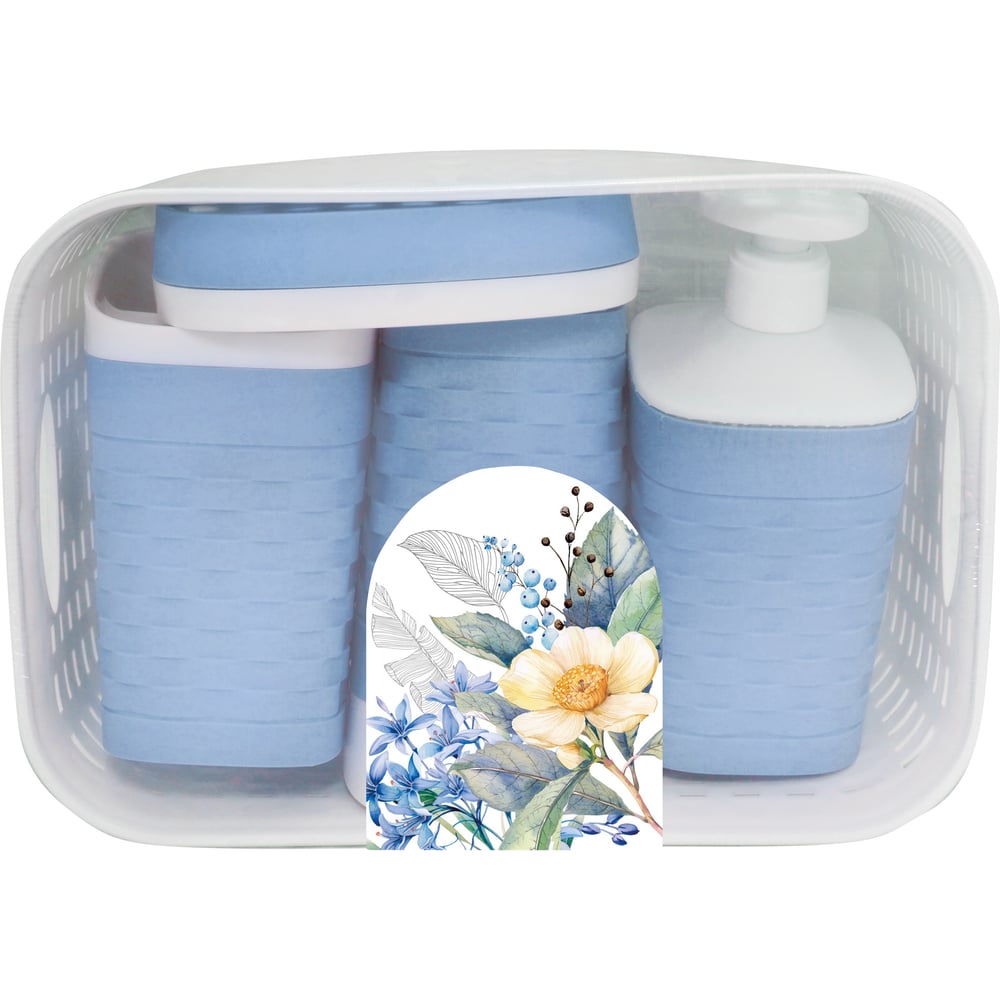 Изображение товара Набор для ванной Полимербыт Цветущий сад, 5 предметов, голубой