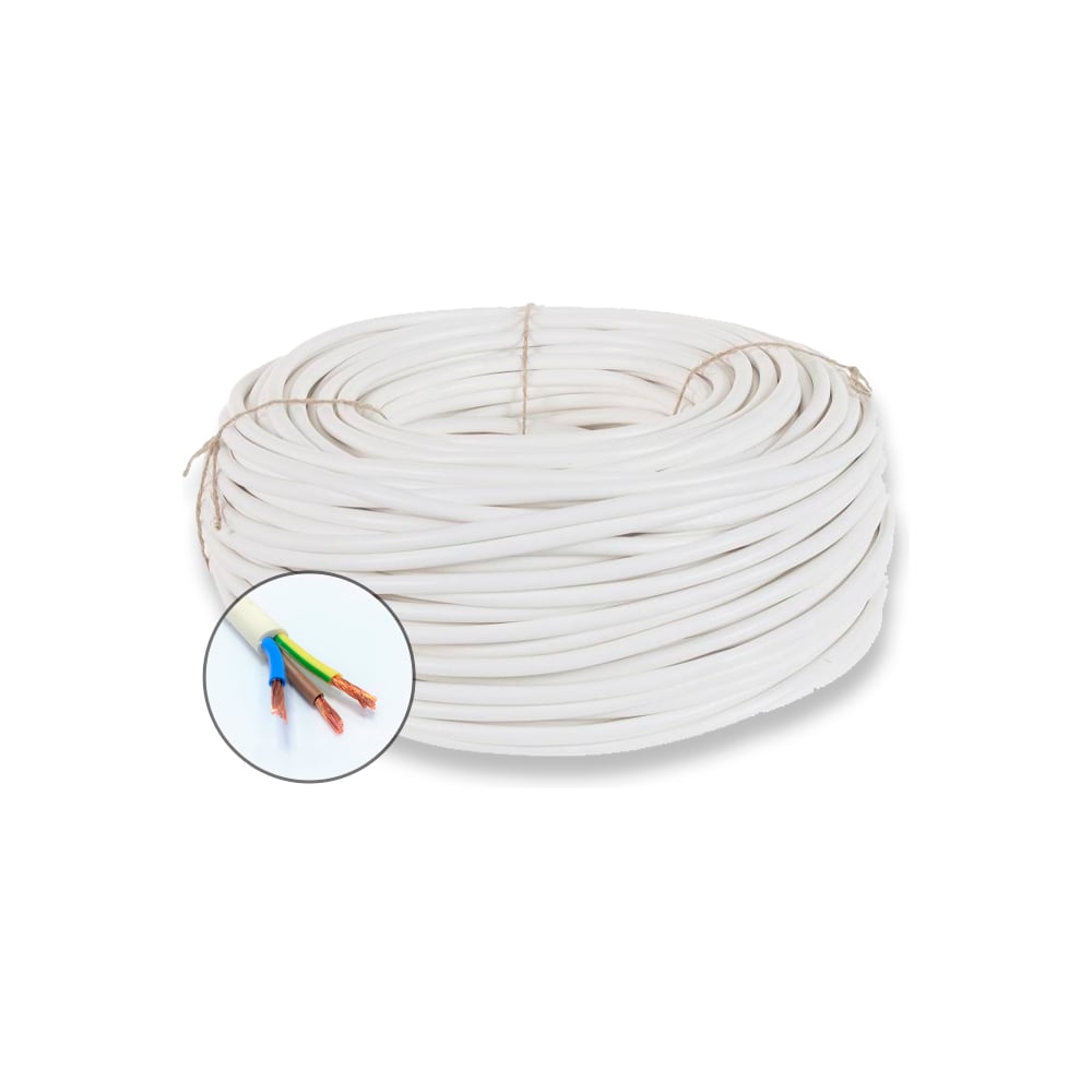 Изображение товара Бытовой кабель ПВСнг(A)-LS 3x1.5 мм2, 5 метров, белый, ГОСТ, для внутренней электромонтажной работы