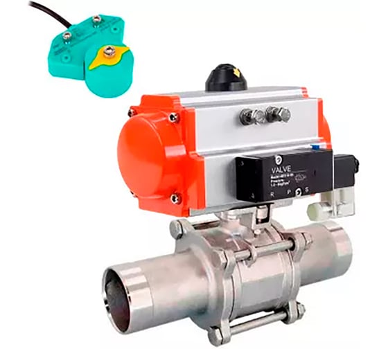 Изображение товара Кран DN.ru 304-304-PTFE-W-ISO-H LONG Ду40 Ру40 пневмопривод, пневмораспределитель, магнитный переключатель D160-62527