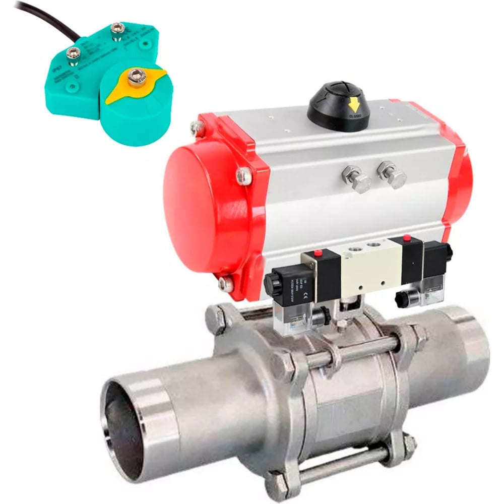 Изображение товара Пневмоприводной двухходовой кран DN.ru 304-304-PTFE-W-ISO-H Ду65 Ру25