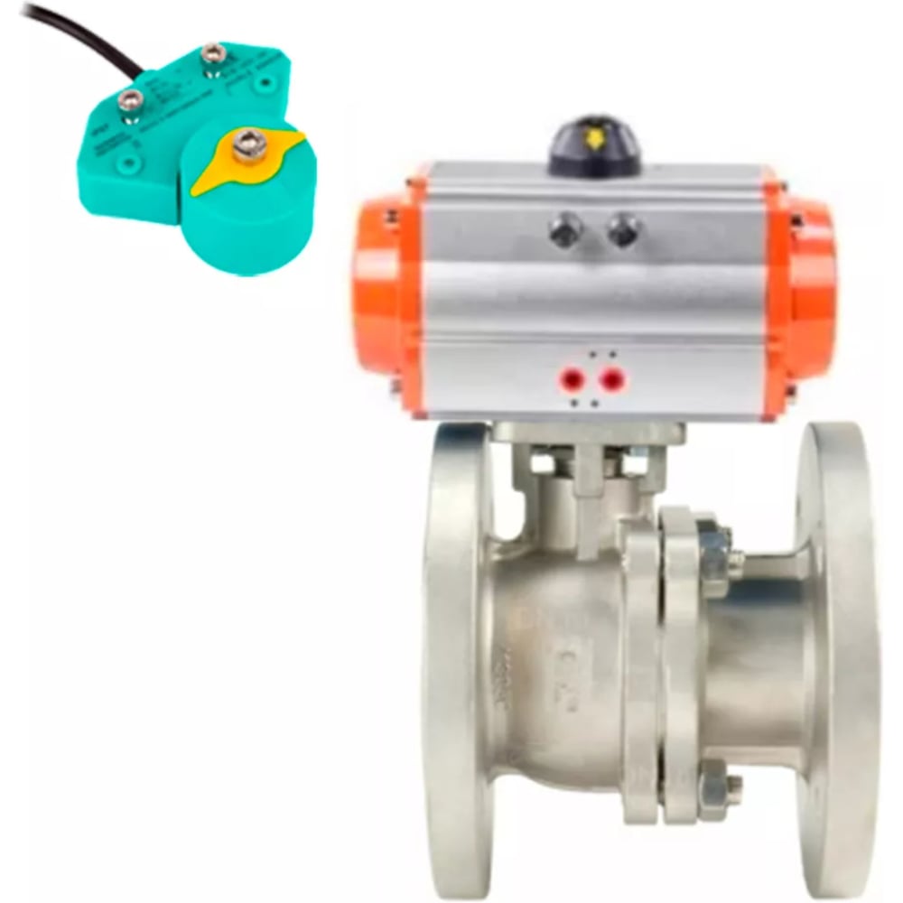 Изображение товара Кран DN.ru шаровой КШФП.316.200 Ду65 Ру16, пневмопривод, магнитный переключатель МППП-200 D160-62688