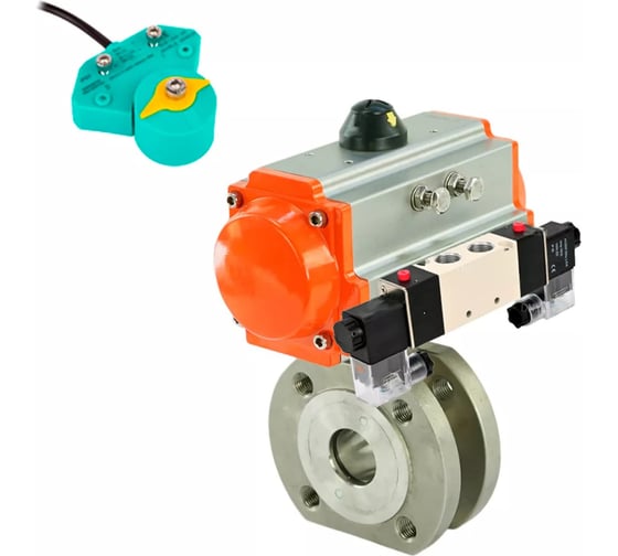 Изображение товара Кран DN.ru шаровой КШмФП.316.200 Ду80 Ру16, пневмопривод, пневмораспределитель, магнитный переключатель D160-62618