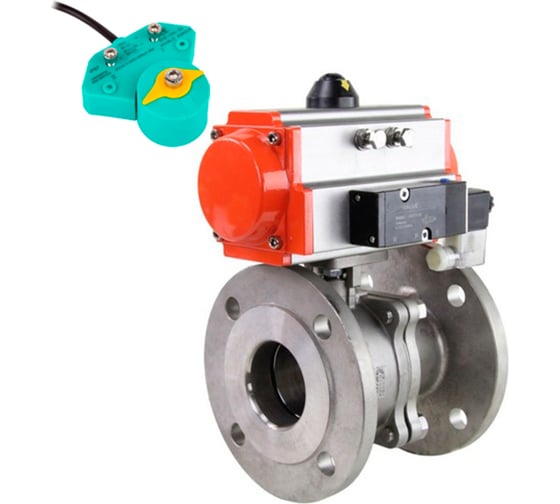 Изображение товара Кран DN.ru шаровой КШФП.316.200 Ду25 Ру40, пневмопривод, пневмораспределитель, магнитный переключатель D160-62632