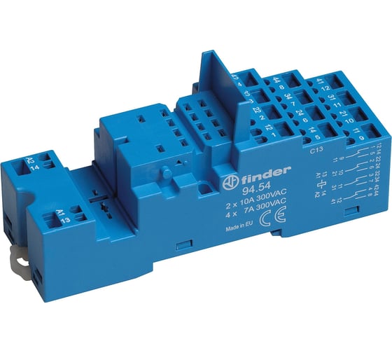 Изображение товара Розетка Finder для реле 55.34, 55.32, 85.02, 85.04 и модулей 99.02, 86.30 с разд-ми конт., 9454SPA