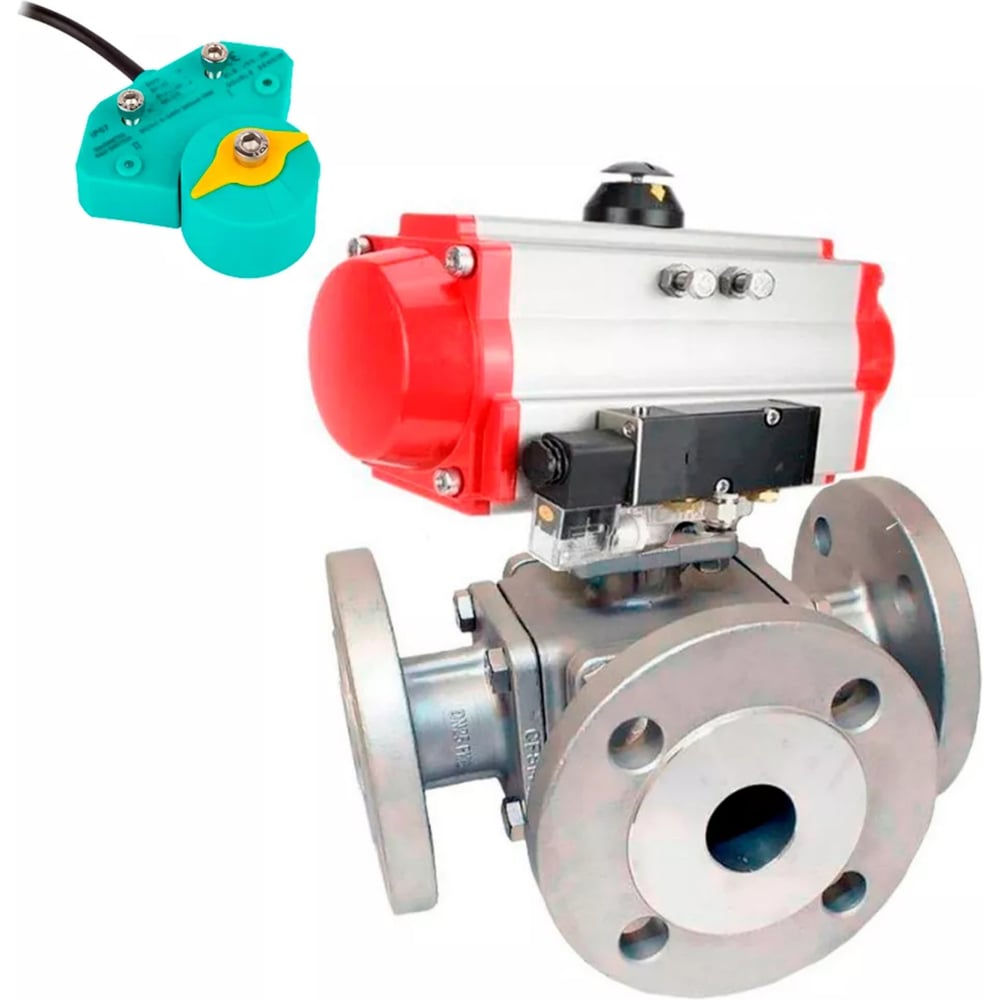 Изображение товара Кран DN.ru шаровой 316-316-PTFE L-тип Ду40 Ру16 пневмопривод