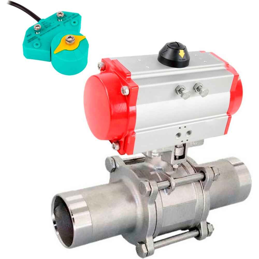 Изображение товара Кран DN.ru шаровой 316-316-PTFE-W-ISO-H Ду20 Ру63 пневмопривод магнитный переключатель