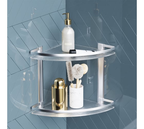 Изображение товара Двухуровневая угловая полка AM.PM Sense L стеклянная, алюминий A7456200