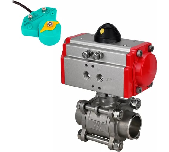 Изображение товара Кран DN.ru шаровой КШПП 316.200-ISO Ду40 Ру40, пневмопривод, магнитный переключатель D160-62910