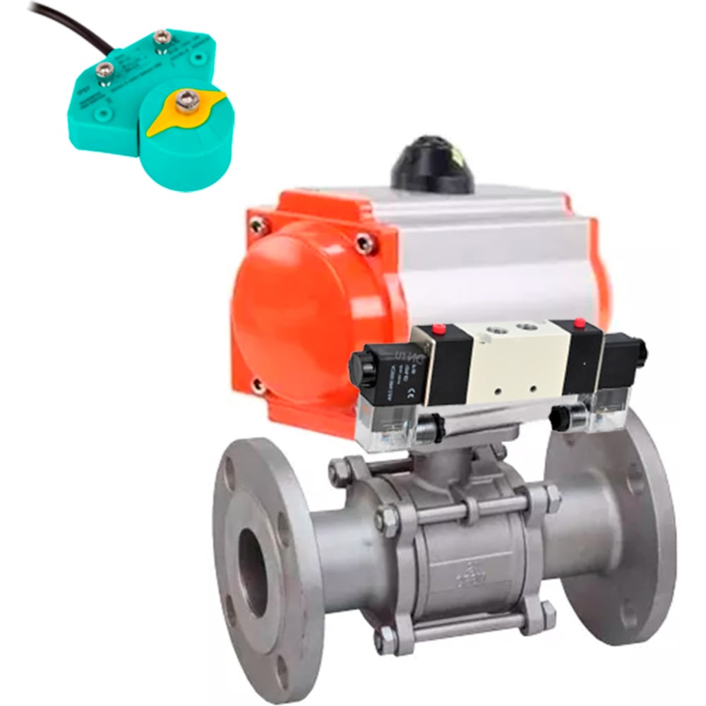 Изображение товара Кран DN.ru шаровой КШФПТ.316.180 Ду40 Ру40, пневмопривод, пневмораспределитель, магнитный переключатель D160-62791