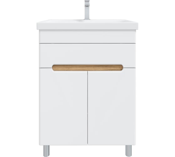 Изображение товара Тумба с раковиной RUVANN NIKA 50 + Moduo 50 в ванную напольная Белая, дуб вотан T.NIKA-BV.П-50Н-KIT-MOD