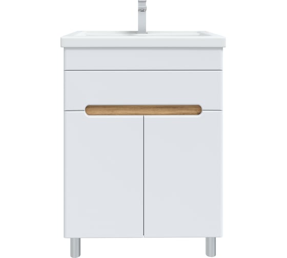 Изображение товара Тумба с раковиной RUVANN NIKA 70 + Фостер 70 в ванную напольная Белая, дуб вотан T.NIKA-BV.П-70Н-KIT-FOS