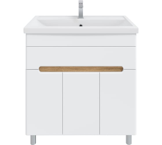 Изображение товара Тумба с раковиной RUVANN NIKA 80 + Фостер 80 в ванную напольная Белая, дуб вотан T.NIKA-BV.П-80Н-KIT-FOS