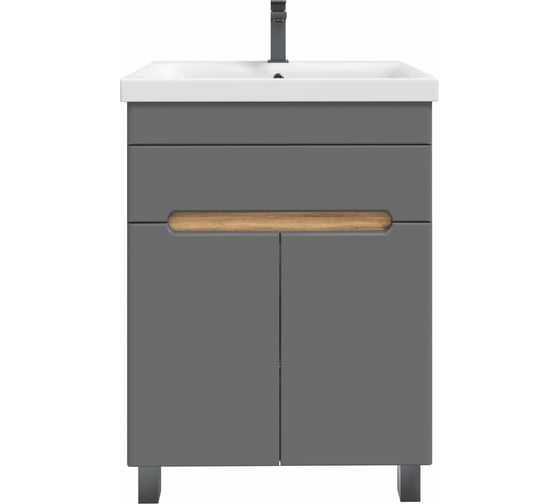 Изображение товара Тумба с раковиной RUVANN NIKA 50 + Moduo 50 в ванную напольная Дуб вотан, графит софт Т.NIKA-GS.П-50Н-KIT-MOD