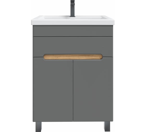 Изображение товара Тумба с раковиной RUVANN NIKA 60 + Фостер 60 в ванную напольная Дуб вотан, графит софт Т.NIKA-GS.П-60Н-KIT-FOS