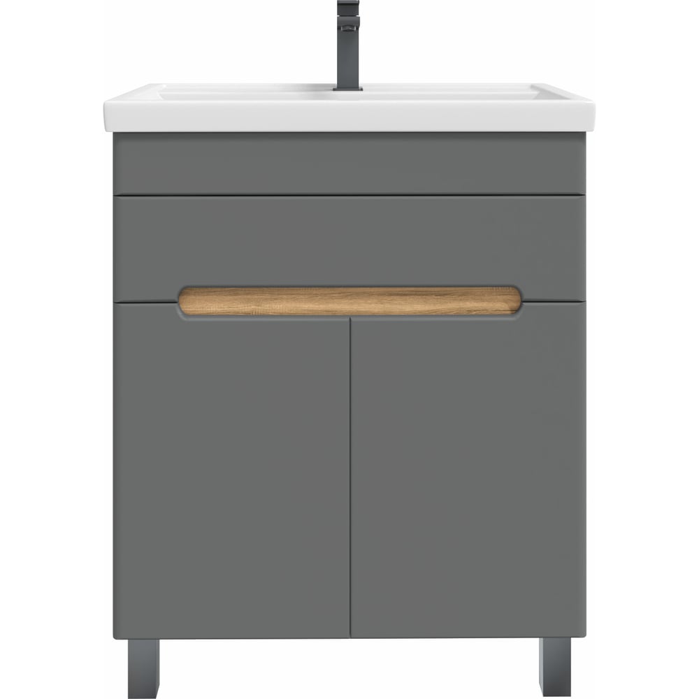 Изображение товара Тумба с раковиной RUVANN NIKA 70 + Фостер 70 в ванную напольная Дуб вотан, графит софт Т.NIKA-GS.П-70Н-KIT-FOS