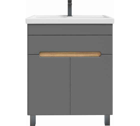 Изображение товара Тумба с раковиной RUVANN NIKA 70 + Фостер 70 в ванную напольная Дуб вотан, графит софт Т.NIKA-GS.П-70Н-KIT-FOS