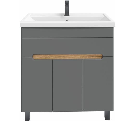 Изображение товара Тумба с раковиной RUVANN NIKA 80 + Фостер 80 в ванную напольная Дуб вотан, графит софт Т.NIKA-GS.П-80Н-KIT-FOS
