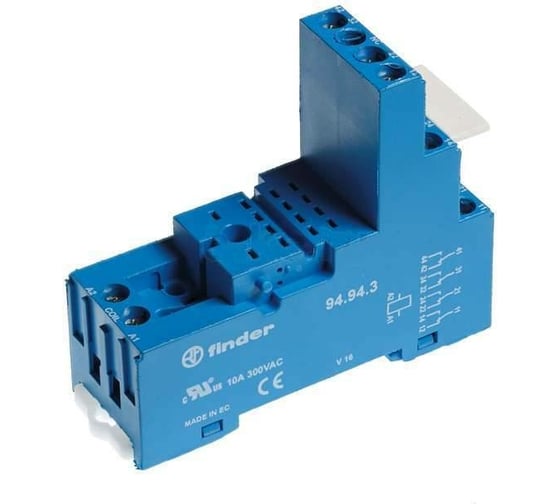 Изображение товара Розетка Finder для реле 55.34, 55.32, 85.02, 85.04 и модуля 99.80 с разд-ми конт., с плас, 94943SPA