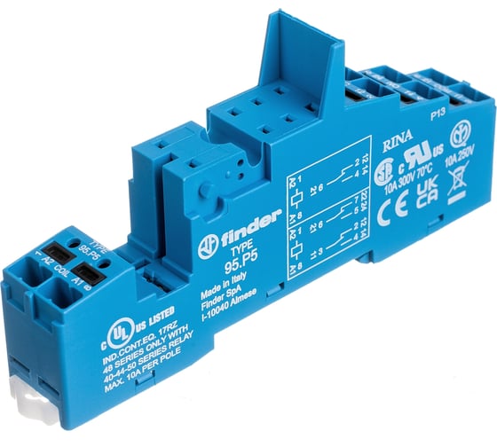 Изображение товара Розетка Finder с клеммами push-in для реле 40.51, 40.52, 40.61, 40.62, 44.52, 44.62 и мод, 95P5SMA