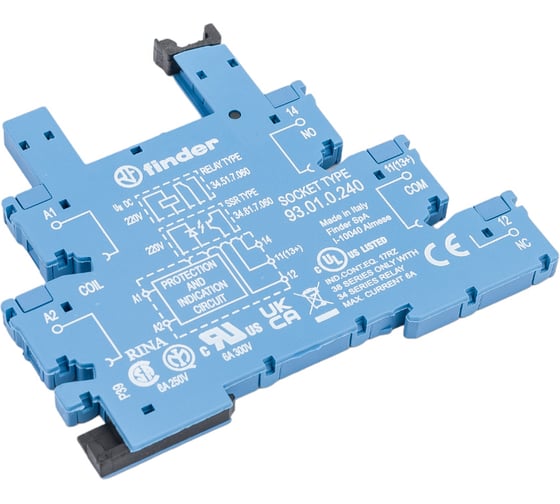 Изображение товара Розетка Finder для реле 34.51, 34.81 с винтовыми зажимами, 6А, = 220-240В AC/DC, 93010240