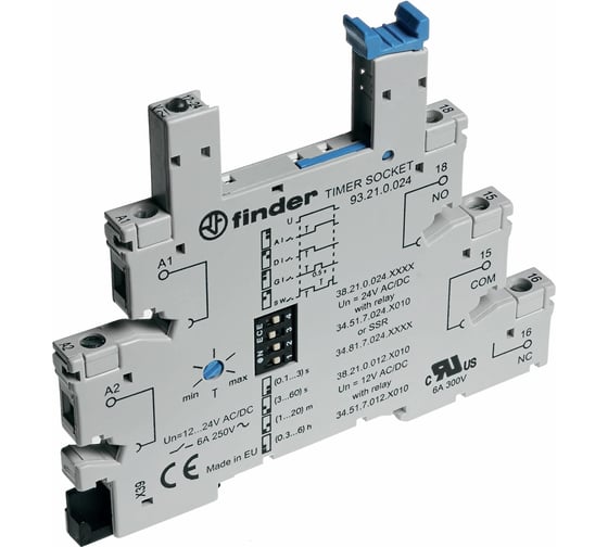Изображение товара Розетка Finder для реле 34.51 и 34.81 с встроенным реле времени, функц: Ai, Di, gi, sW , 93210024
