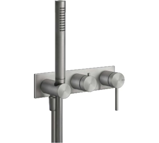 Изображение товара Смеситель встроенный Gessi Bath-Shower 316 однорычажный, дивертор на 2 выхода, подсоединение с держателем, шланг 1500 мм, внешняя часть, цвет Steel Brushed 54038.239