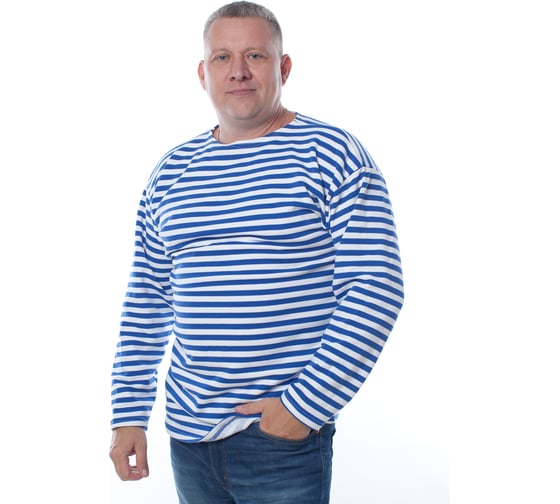 Изображение товара Тельняшка с начесом и длинным рукавом БЕРТА 100% хлопок, голубая полоса 702г-56-58