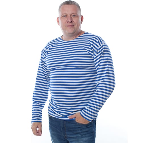 Изображение товара Тельняшка с длинным рукавом БЕРТА 100% хлопок, голубая полоса 701г-56-58
