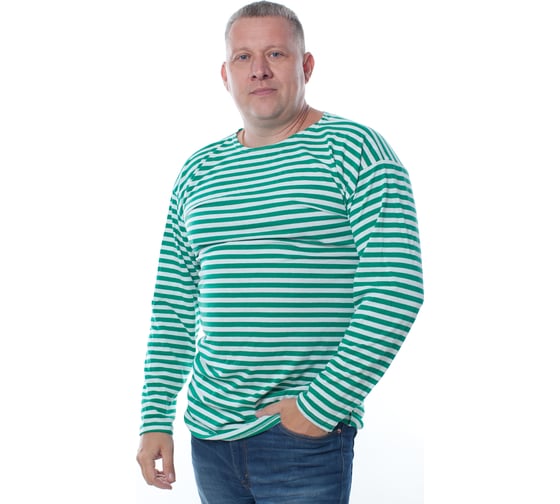 Изображение товара Тельняшка с длинным рукавом БЕРТА 100% хлопок, зеленая полоса 701з-60-62