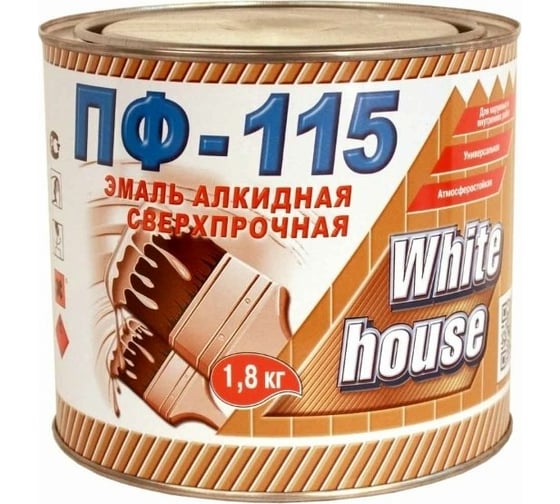 Изображение товара Эмаль White House ПФ-115 (белая; глянцевая; 1.8 кг) 15198