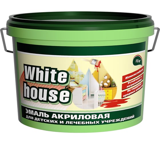Изображение товара Акриловая эмаль White House для детских и лечебных учреждений (белая; матовая; 10 кг) 14012