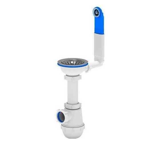 Изображение товара Сифон для мойки АНИ Пласт бутылочный, с жестким переливом, 3 1/2x40 нержавеющая сетка A0142 025-0397