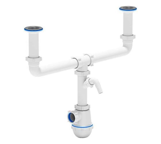 Изображение товара Сифон для мойки АНИ Пласт 2 чаши, бутылочный 1 1/2x40, с отводом, нержавеющая сетка A4000 025-0424