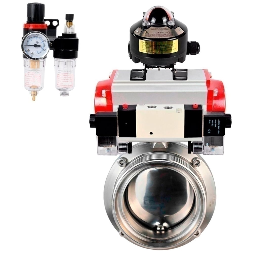 Изображение товара Затвор дисковый DN.ru 304-304-EPDM Ду25 Ру10 пищесталь пневмопривод