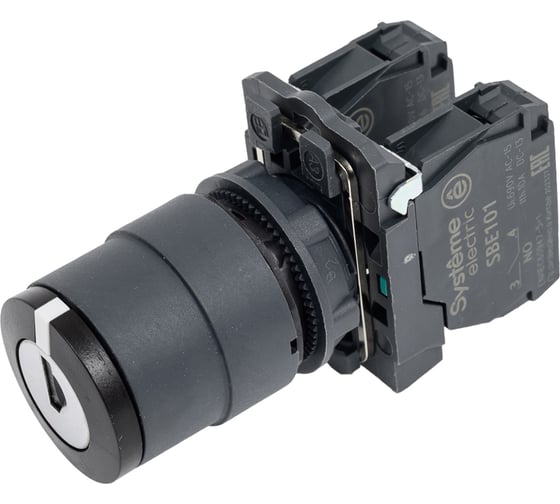 Изображение товара Переключатель Systeme Electric SB5 в сборе, модульный, 22мм, 3-х поз, с возвр., извл. ключа по центру SB5AG53