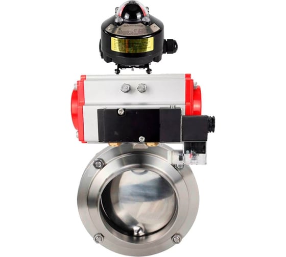 Изображение товара Дисковый затвор DN.ru 304-304-Sil Ду80 Ру10 пищевая нержавеющая сталь, пневмопривод, пневмораспределитель БКВ D050-74407