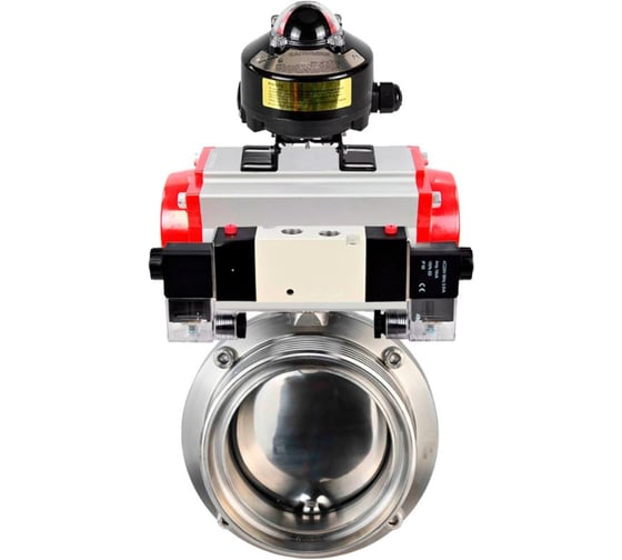 Изображение товара Дисковый затвор DN.ru 304-304-Sil Ду50 Ру10 пищевая нержавеющая сталь, пневмопривод, пневмораспределитель БКВ D050-74081