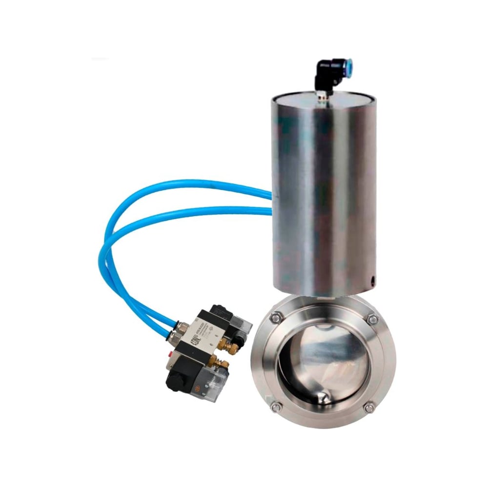 Дисковый затвор DN.ru 304-304-Sil-2W-T-H Ду50 Ру10 пищевая нержавеющая сталь, пневмопривод, БКВ D050-73757