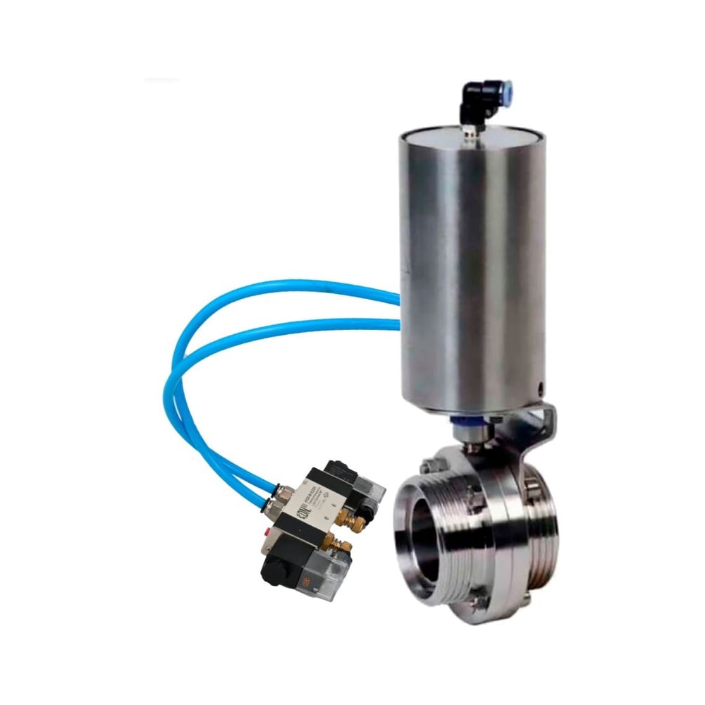 Изображение товара Дисковый затвор DN.ru 304-304-Sil-2W-T-H Ду32 пневмопривод нержавеющая сталь