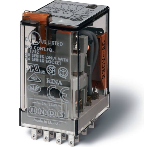 Изображение товара Промежуточное реле Finder 4 перекидных контакта 7А, = 24В DC, 553490240094