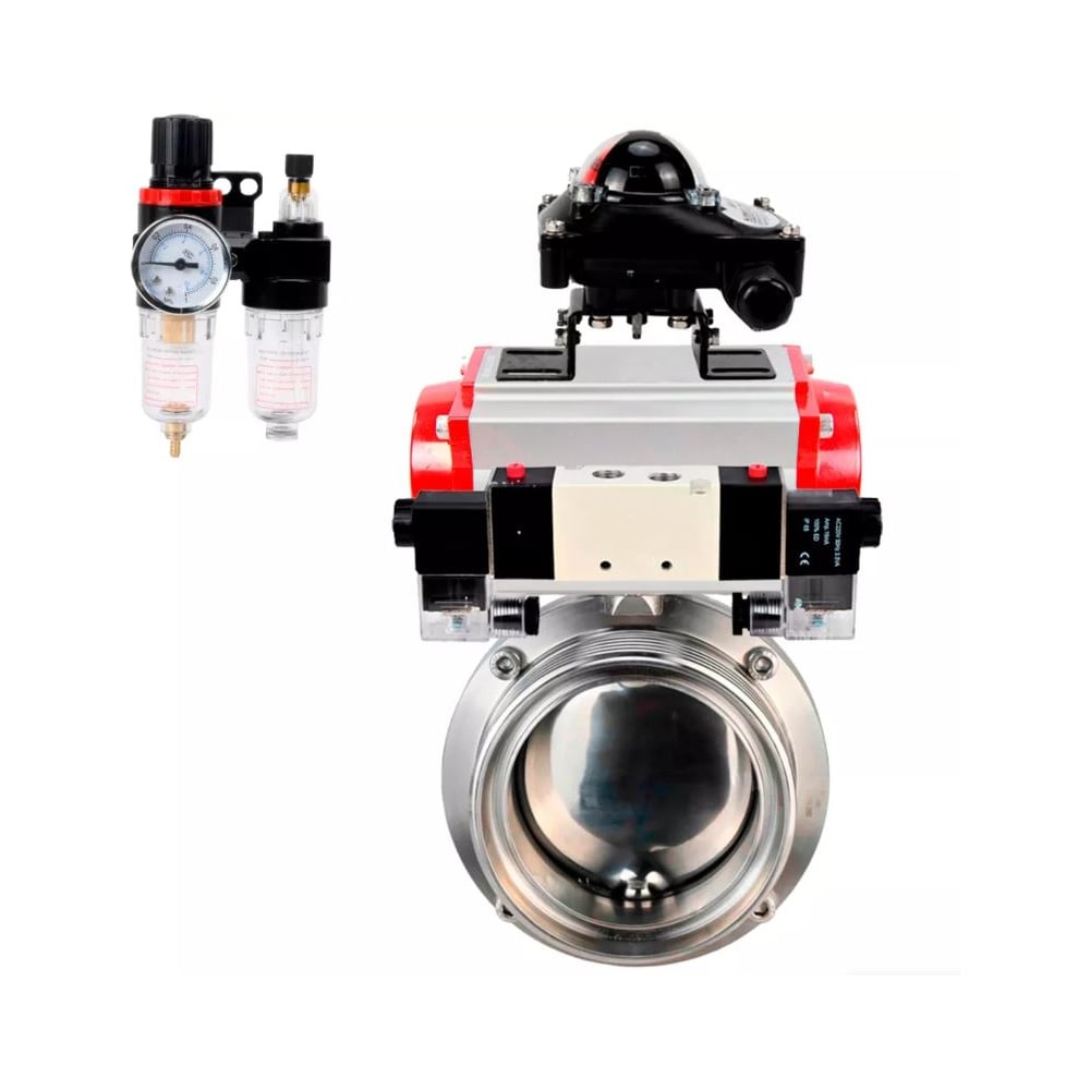 Изображение товара Дисковый затвор DN.ru 304-304-Sil Ду25 Ру10 пневмопривод для пищевой промышленности